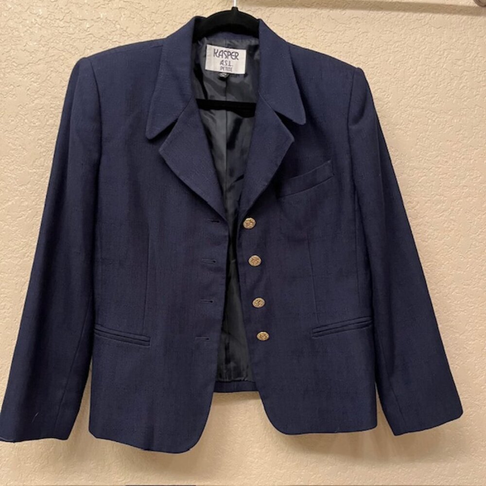 Women’s Navy blazer Suit Jacket Gold Button office work business casual 12P - Picture 3 of 11